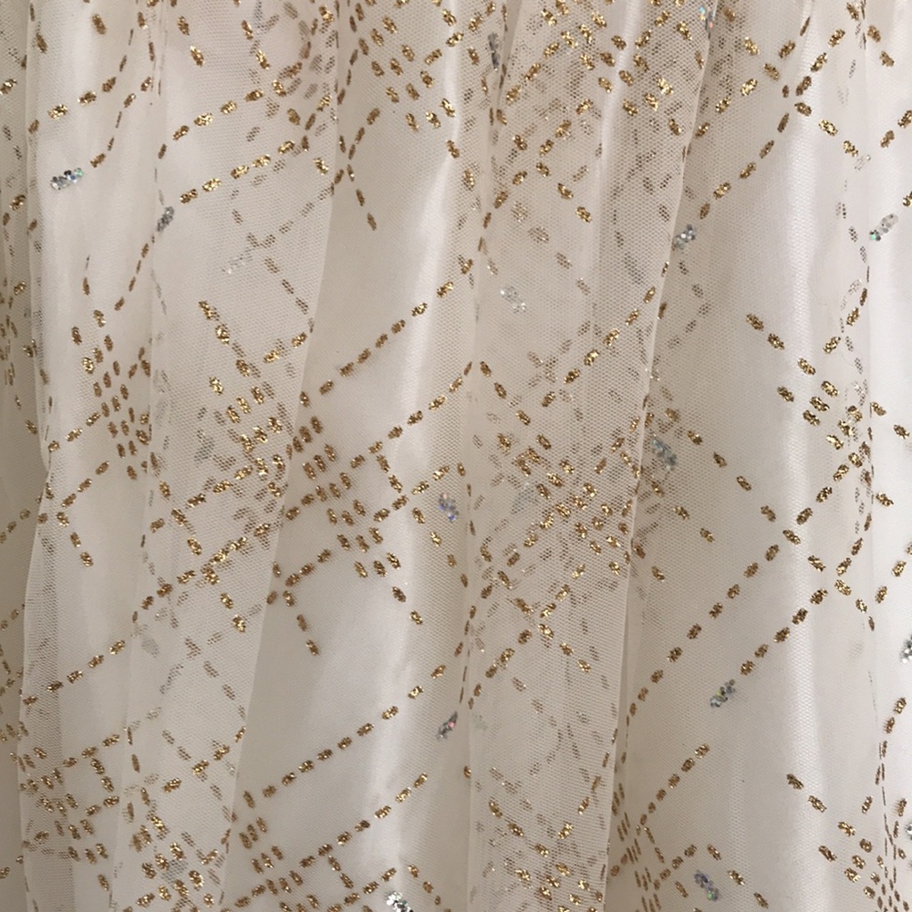 Jessica McClintock Cream and Gold Sparkly Glitter Strapless Formal Dress, Size 3 - Picture 6 of 8